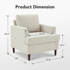 Mid-Century Accent Chair,Modern Linen Fabric Armchair for Living Room,Comfy Upholstered Reading Accent Chairs for Bedroom,Single Sofa Chair with Wood Legs (Beige, 1 Pack)