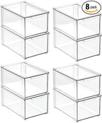 mDesign Plastic Stackable Bathroom Storage Organizer Bin with Pull Out Drawer for Cabinet, Vanity, Shelf, Cupboard, Cabinet, or Closet Organization - Lumiere Collection - 8 Pack - Clear