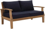 Modway Marina Outdoor Patio Teak Loveseat in Natural Navy