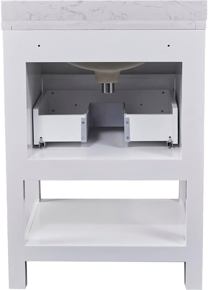 Hanover Tremont 24'' Vanity Cabinet with Sink Combo for Bathroom, Powder Room | Pre-Assembled Cabinet | 1 Drawer, Bottom Shelf | Artificial Stone Countertop | White Cabinet | HANVN0107-24-1WH