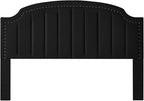24KF Velvet Fabric Upholstered King/California King Headboard with Nail Trims, Modern Vertical Channel Design with Curved King Headboard, 6052-K-Black