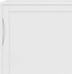 SIMPLIHOME Harper Medium Storage Cabinet - 48 inch Wide Solid Hardwood Sliding Door Cabinet in White, Mid-Century Modern Cupboard for Living Room or Entryway with 3 Drawers and Tapered Legs