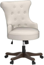 Home Office Chair Adjustable Height Swivel Chair with Wheels Linen Fabric Upholstered Computer Desk Chair with Wooden Legs Comfortable Armless Chair for Home Office Study Studio(Beige)