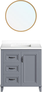 Hanover Ambridge 31'' Vanity Cabinet with Sink Combo for Bathroom, Powder Room | Pre-Assembled Cabinet | 1 Door, 3 Drawers | Artificial Stone Countertop, Gray Cabinet | HANVN0104-31-0GR