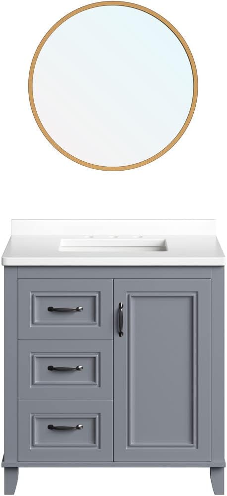 Hanover Ambridge 31'' Vanity Cabinet with Sink Combo for Bathroom, Powder Room | Pre-Assembled Cabinet | 1 Door, 3 Drawers | Artificial Stone Countertop, Gray Cabinet | HANVN0104-31-0GR