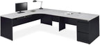 NBF Carbon L Shaped Executive Office Desk - Durable Laminate Computer Desk with 2 Drawers Pedestal - Modern Desk with Storage and File Cabinet - 72" W x 96" D Office Work Desk (Gray, Maple)
