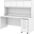 Pemberly Row 72W Office Desk with Hutch and Drawers in White - Engineered Wood