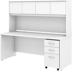 Pemberly Row 72W Office Desk with Hutch and Drawers in White - Engineered Wood