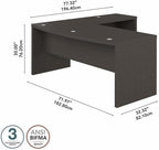 Bush Furniture L Shape Desk with Wire Management | Echo Collection Corner Bow Front Table for Home Office with Quick-To-Assemble Hardware | 72Wx77Lx30H