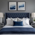 Madison Park Queen Button Tufted Headboard, Adjustable Upholstered Transitional Wingback Headboard, Nailhead Trim, Wooden Frame, Black Metal Legs, Flush Flat Back, Vintage Bedroom Décor Amelia - Navy