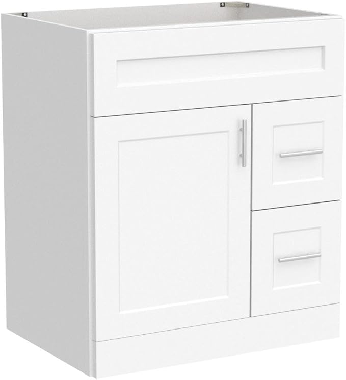 New White Shaker Single-sink Bathroom Vanity Base Cabinet 30" Wide x 21" Deep WS-V3021DLR