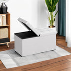 SONGMICS MAZIE Collection - 30 Inches Storage Ottoman Bench with Flipping Lid, Storage Chest Footstool, Load 660 lb, for Entryway, Living Room, Bedroom, Synthetic Leather, White ULSF45WT