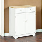 HOMCOM Sideboard with Solid Wood Countertop, Modern Kitchen Storage Cabinet, Coffee Bar Cabinet with 2 Drawers, Doors and Adjustable Shelf, White