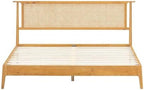 NTC Ruby Wooden Bed Frame with Headboard and Natural Rattan, Solid Oak/Rubber Wood Foundation with Silent Slats, 1000 Lb Capacity, Effortless Assembly - King - Rustic Oak