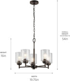 Kichler Winslow 19.75" Chandelier in Olde Bronze®, 5-Light Chandelier for Dining Room, Living Room, or Bedroom, Clear Seeded Glass, (19.75" W x 16" H), 44030OZ
