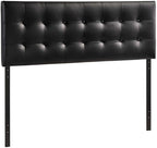 Hawthorne Collections Contemporary Tufted Button Faux Leather Upholstered Queen Headboard in Black