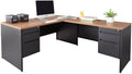 NBF Carbon L-Shaped Reversible Executive Office Desk - Durable Laminate Computer Desk with 4 Drawers Pedestal - Modern Desk with Storage and File Cabinet - Office Work Desk (66" W x 78" D, Black,Oak)