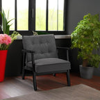 SONGMICS Accent Leisure Chair, Mid-Century Modern Arm Chair with Solid Wood Armrests and Legs, 1-Seat Cushioned Sofa for Living Room Bedroom Balcony Studio, Classic Black ULAC001B01