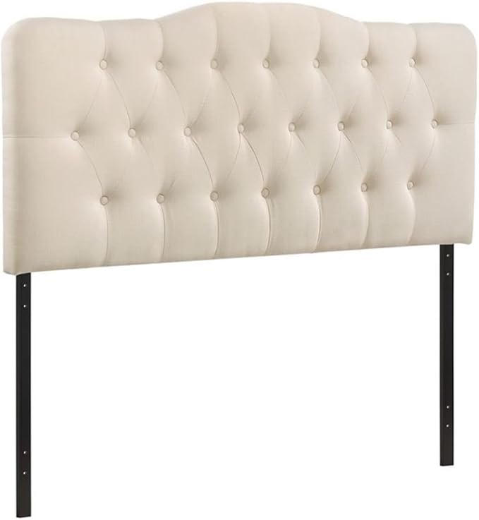 Hawthorne Collections Modern Fabric King Tufted Panel Headboard in Ivory