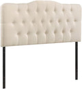 Hawthorne Collections Modern Fabric King Tufted Panel Headboard in Ivory