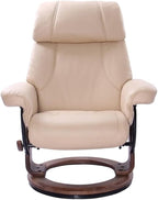 Pemberly Row Stressless Recliner with Ottoman in Beige Faux Leather, Swivel Recliner Ottoman for Comfortable Home Seating