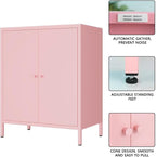 Metal storage Cabinets with 2 Doors，Small Pantry Cabinet, Storage Closet with Adjustable Shelf and High Feet, Pink Cabinet for Home, Office, Living Room,Dining Room,Sideboard, Hallway and Entryway