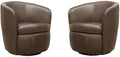 Pemberly Row Set of 2 Vintage Brown All Italian Leather Swivel Club Chair