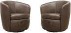 Pemberly Row Set of 2 Vintage Brown All Italian Leather Swivel Club Chair