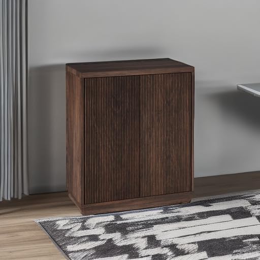 Henn&Hart 28" Fluted Wooden Accent Cabinet, Modern Ribbed Sideboard Buffet Cabinet with 2 Doors and an Adjustable Shelf for Living Room, Dining Room, Bedroom or Entryway, Alder Brown