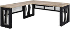 NBF District Reversible L-Shaped Executive Office Desk with Height Adjustable - Durable Laminate Computer Desk with Modesty Panel - Modern Desk with 3 Grommet Holes - Office Work Desk (Black, Gray)