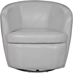 Pemberly Row Traditional All Italian Leather Gray Swivel Club Chair