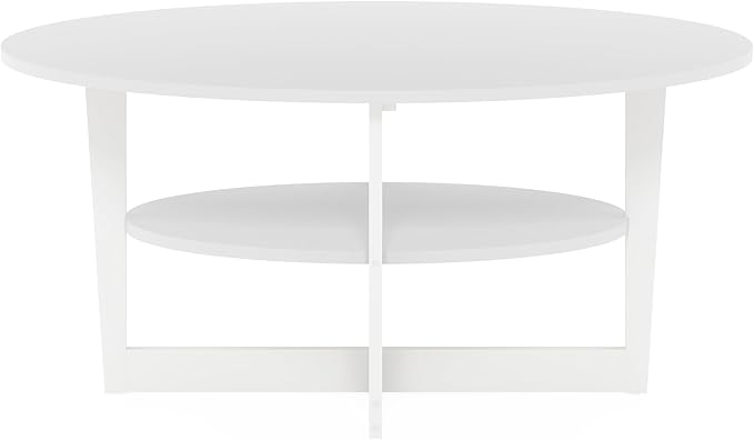 Furinno Jaya Oval Coffee Table, 35.43 (W) x 16.49 (H) x 19.69 (D) inches, White