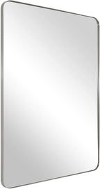 ANDY STAR Brushed Nickel Mirror for Bathroom, 22"x30" Silver Metal Frame Wall Mirror, Rectangular Stainless Steel Rounded Corner