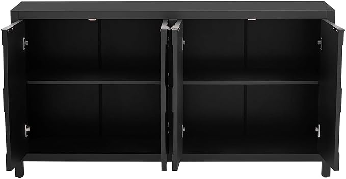 Sideboard Buffet Cabinet with Storage,Wood Modern Sideboard with Honeycomb Patterned Doors,Adjustable Shelves for Living Room Dining Room Kitchen (Black)