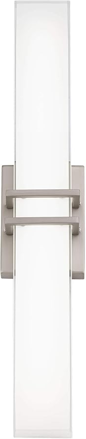 Possini Euro Design Exeter Modern Wall Mount Light LED Brushed Nickel Silver Metal 24" Wide Vanity Bar Fixture Rectangular Silk Screened Glass Shade Decor for Bathroom Over Mirror House Home