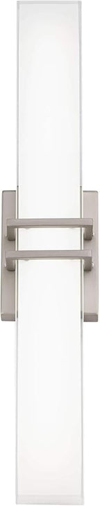 Possini Euro Design Exeter Modern Wall Mount Light LED Brushed Nickel Silver Metal 24" Wide Vanity Bar Fixture Rectangular Silk Screened Glass Shade Decor for Bathroom Over Mirror House Home