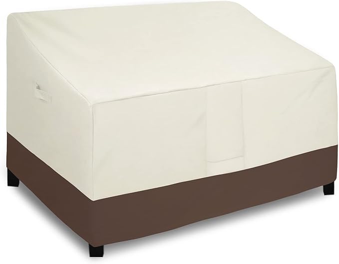 Easy-Going Waterproof Outdoor Sofa Cover, Heavy Duty 2 Seater Outdoor Loveseat, Windproof Patio Furniture with Air Vent (60Wx35Dx35H inch, Beige/Dark Brown)