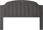 24KF Velvet Fabric Upholstered King/California King Headboard with Nail Trims, Modern Vertical Channel Design with Curved King Headboard, 6052-K-Dark Gray