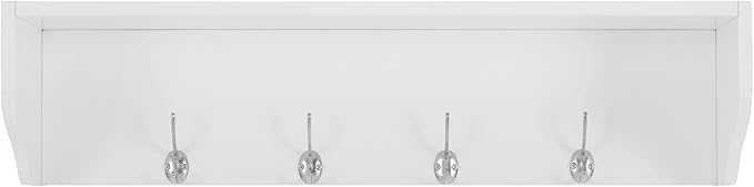 Crosley Furniture Harper Entryway Storage Wall Shelf, with Coat Rack Hooks for Hanging, White