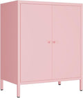 Metal storage Cabinets with 2 Doors，Small Pantry Cabinet, Storage Closet with Adjustable Shelf and High Feet, Pink Cabinet for Home, Office, Living Room,Dining Room,Sideboard, Hallway and Entryway