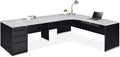 nbf signature series L Shaped Computer Desk with 3-Drawer Pedestal Left Return Gray Wash Maple Ergonomic Corner Desk 72" Wx96 D with File Drawer for Working PC Setup