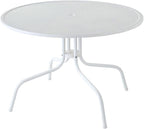Crosley Furniture Griffith Retro Metal Round Outdoor Dining Table with Umbrella Hole for Outside Patio, Alabaster White