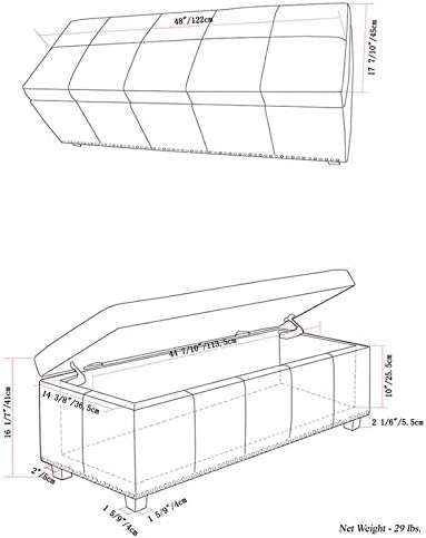 SIMPLIHOME Kingsley 48 inch Wide Transitional Rectangle Large Storage Ottoman in Coffee Brown Vegan Faux Leather, Assembled, For the Living Room, Entryway and Family Room