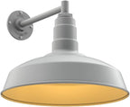 Steel Lighting Co. Gardena Barn Light | Outdoor Wall Mounted | 16" Dome | 11" Straight Arm | Farmhouse Light Made in America | Modern Gray Exterior/Brass Interior
