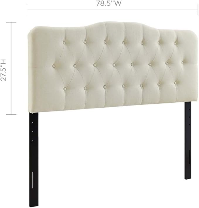 Hawthorne Collections Modern Fabric King Tufted Panel Headboard in Ivory