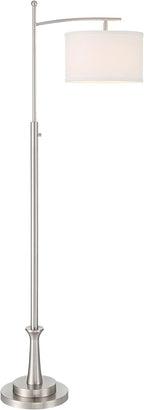 Possini Euro Design Burbank Modern 64" Tall Standing Floor Lamp Downbridge Pole Task Silver Metal Brushed Nickel Finish Living Room Bedroom House Reading Office Home Decor Entryway White Drum Shade