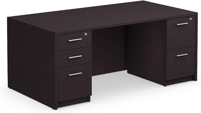 NBF at Work Double Pedestal Executive Office Desk - 72" W Durable Laminate Computer Desk with Two Drawers - Office Desk with Storage and File Cabinet - Brown Finish Work Desk for Home (Brown)