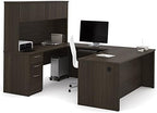 Pemberly Row 71" U Shaped Computer Desk with Hutch in Dark Chocolate
