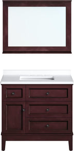 Hanover 36 Set Includes w, Brown Bedford 36'' Vanity Sink Combo for Bathroom, Powder Room | Pre-Assembled 1 Door, 3 Drawers | Accent Mirror | Artificial Stone Countertop, Cabinet, 36 inches