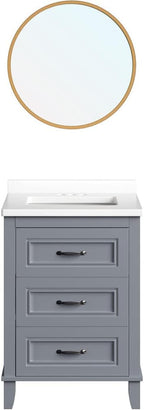 Hanover Ambridge 24'' Vanity Cabinet with Sink Combo for Bathroom, Powder Room, Pre-Assembled Cabinet, 2 Drawers, Accent Mirror, Artificial Stone Countertop, Gray Cabinet